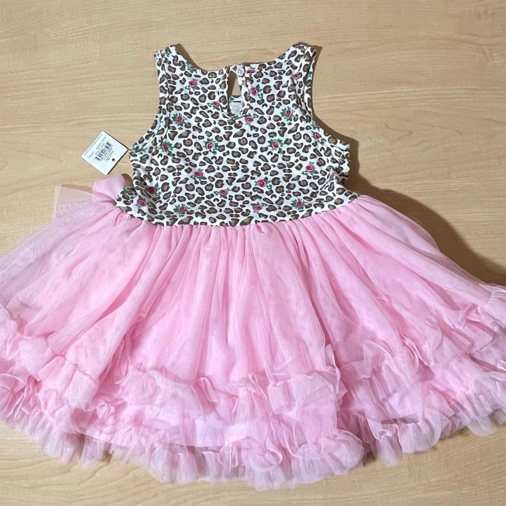 MudPie Leopard Print with Pink Tulle Dress 24Month/2T